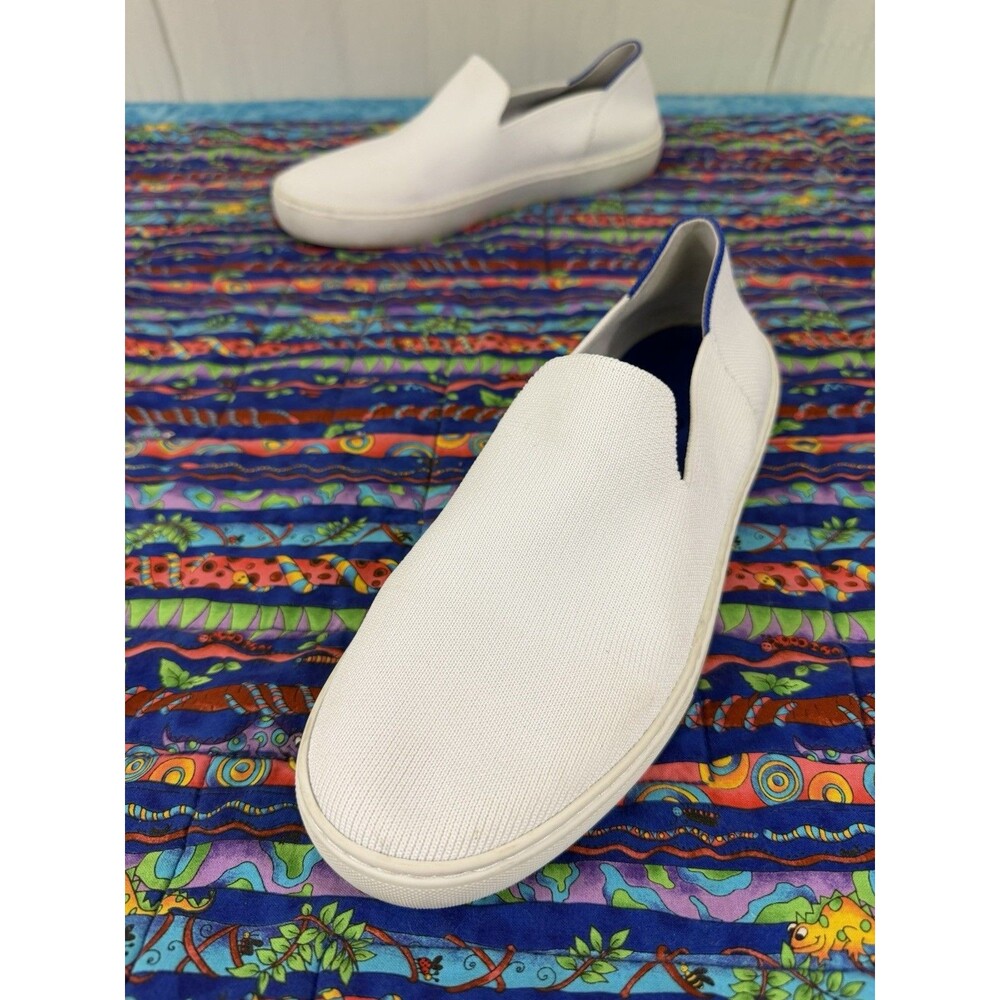 Rothy's The Original Slip-On Sneaker White Blue Loafers Women's Sz 9 *No Insoles